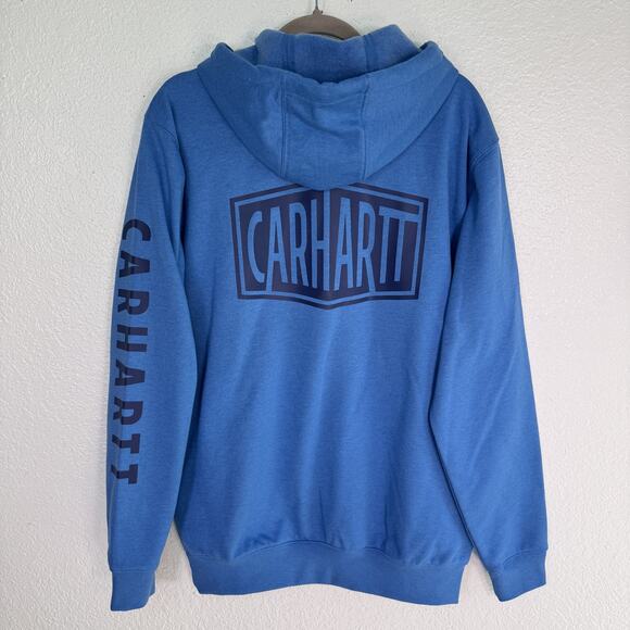 Carhartt Other - Carhartt Hoodie Men Small Rain Defender Loose Fit Pullover Logo Graphic Blue NEW